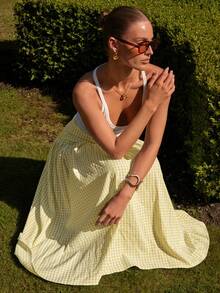 COSMINA 女士格子印花百褶休闲度假裙 - 綠色 - 查看 4