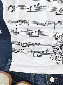 SHEIN Tween Girl Casual Printed Asymmetric Shoulder Top - Multicolor - View 4