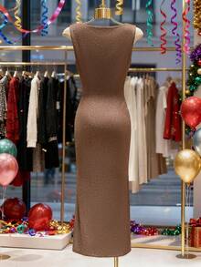 Franclia 女士无袖优雅派对连衣裙，秋冬款 - 金色 - 查看 2