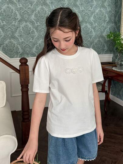 DAZY Tween Girls' Solid Color Round Neck Short Sleeve T-Shirt