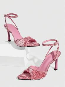 CUCCOO SZL 女士可调节简约酒红色高跟凉鞋，适合日常休闲穿着，春季鞋履，春假复活节舞会圣诞节高跟鞋。 - 立絨粉色 - 查看 3