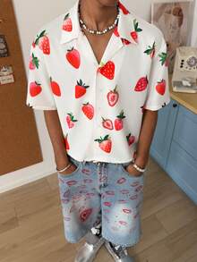 STEELVANCE Men's Strawberry Print Button-Front Casual Short Sleeve Shirt - Multicolor - View 6