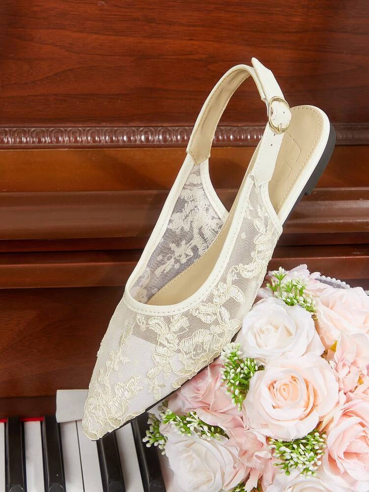 CUCCOO HITCHD Flat Bottom Hollow Jacquard Closed Toe Rear Strap Sandals Wedding Shoes Summer Shoes Bride Shoes