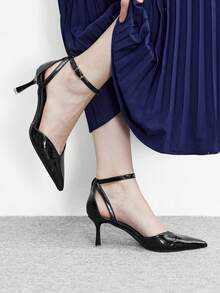 CUCCOO BIZCHIC Talons hauts mode à bout pointu, motif de meulage, couleur unie, pour soirée - Noir - Voir 3