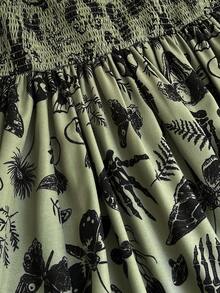 Whyspr Plus Size Punk Style V-Neck Printed Long Dress, Spring/Summer - Green - View 7