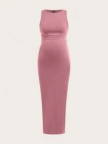 SHEIN 孕妇夏季纯色圆领无袖连衣裙 - 彩色 - 查看 7