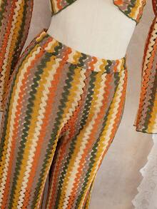 Swim Vcay 2pcs/Set Women's Knitted Hollow Out Cover Up And Pants, Vacation Style Swimsuit Cover Up, Spring/Summer 2026 - Multicolor - View 4