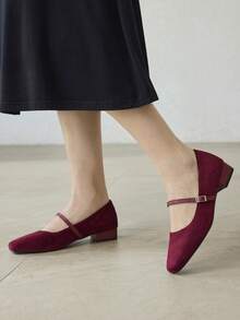 MOTF PREMIUM COMFORTABLE VERSATILE SQUARE HEEL WOMEN FLAT SHOES FOR CHRISTMAS - Burgundy - View 7