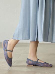 MOTF WOMEN'S CONTRAST MESH PLAID FLAT SHOES - Blue - View 7