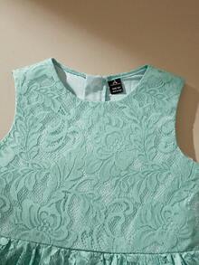 SHEIN Elegant Lace Dress For Tween GirlsSleeveless Summer Party Dress - Green - View 4