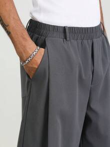 TOKVUE Men's Casual Everyday Commute Solid Color Elastic Waist Pleated Loose Wide Leg Cropped Pants - Dark Grey - View 5