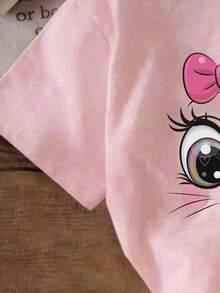 SHEIN Conjunto de camiseta de manga corta de cuello redondo y leggings casuales para niña, ropa casual de primavera/verano - Multicolor - Ver 5