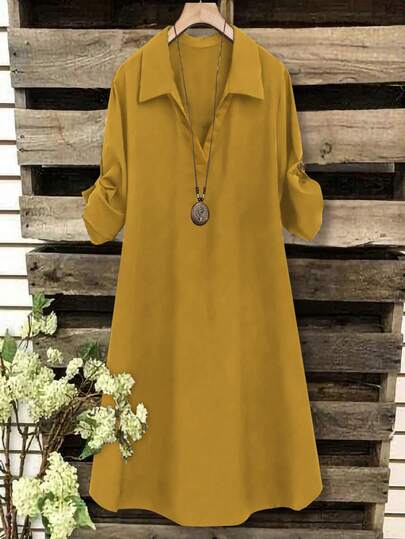 SHEIN Tall CURVE 大码女式法式休闲夏季V领短袖连衣裙