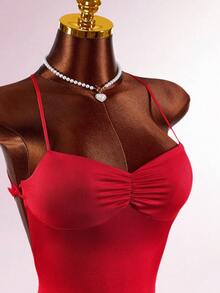 Amplova 2026 Nouvelle robe mini moulante sexy avec accent nœud dans le dos, style romantique rebelle pour femmes - Rouge - Voir 6