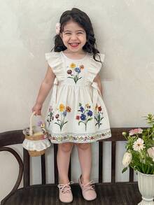 LMoss Kids 女婴编织花卉荷叶边下摆休闲连衣裙 - 彩色 - 查看 4