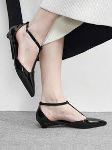 CUCCOO BIZCHIC Women's Coffee Pointed Toe Low Heel Slingback Shoes, Minimalist Elegant Versatile Casual Commuter Shoes, Suitable For Work Office, Spring/Autumn Spring Shoes Fall Shoes - Mirror black - View 5