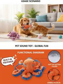 PETSIN Funny Octopus Shaped Plush Dog Toy With BB Barking Sound, Interactive Play For Dogs - Multicolor - View 2