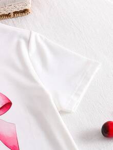 Sparklyn Girls Casual Cute Plaid Cherry Print T-Shirt And Pants Set - White - View 5