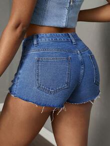 Slaydiva Women's Pocket Design Distressed Fitted Casual Versatile Denim Shorts - Baby Blue - View 3