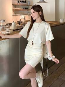 DAZY Women's Soft & Gentle Fashion Top + Skirt Pants 2 Pieces Set, Summer - Apricot - View 2