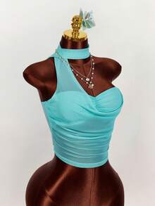 Amplova Women's Plunging Neckline Ruched Bust Beach Vacation Camisole - Green - View 7