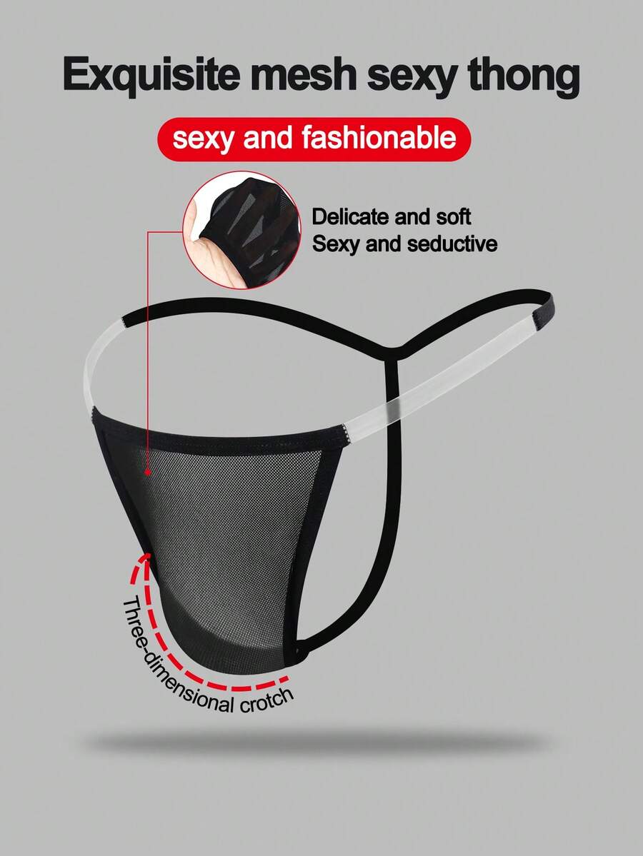 Fashionable Black Hollow Mesh Seamless Men Sexy Underwear - Black - View 1