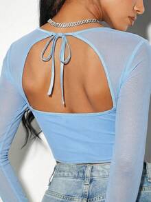 SHEIN BAE Áo corset đi chơi, áo kiểu mùa xuân cho nữ, áo đen. - Màu xanh nhạt - Xem 2