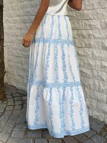 Sunnyshic 2026 New Summer Retro Print Flared Skirt, Slimming A-Line Long Skirt For Women - Multicolor - View 2