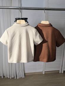 SHEIN 2件装男童休闲校园风纹理面料Polo衫，舒适百搭 - 棕色 - 查看 2