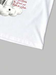 Manfinity Roghcode Men's Casual Letter & Angel Print Round Neck Short Sleeve T-Shirt, Summer - White - View 4