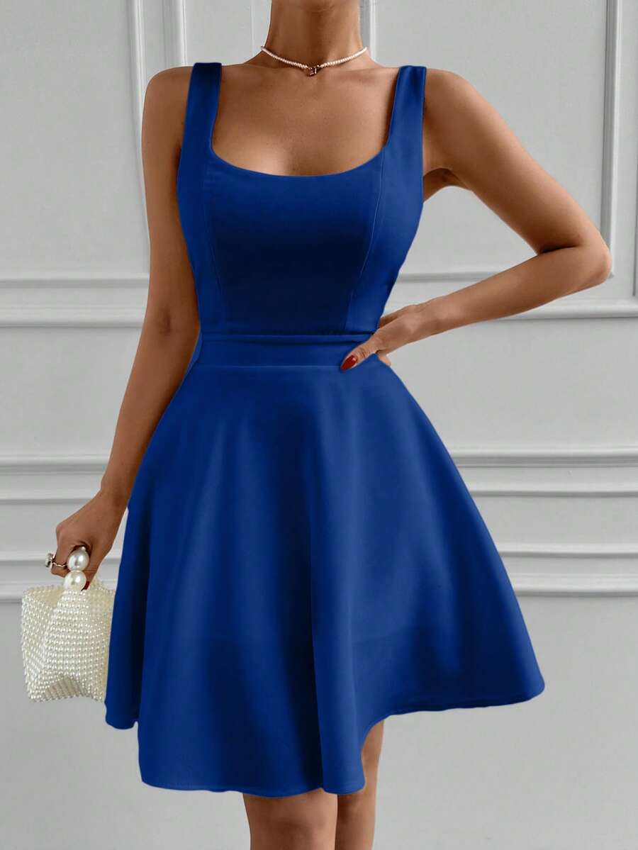 EURMUSE Women's Ruched Asymmetrical Hem Dress - Royal Blue - View 1