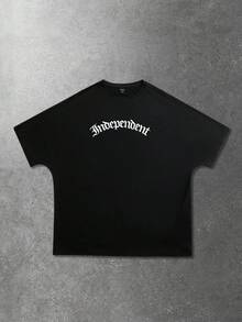 ROMWE MEN 男士休闲时尚街头通勤字母刺绣黑色T恤，夏季 - 黑色 - 查看 2