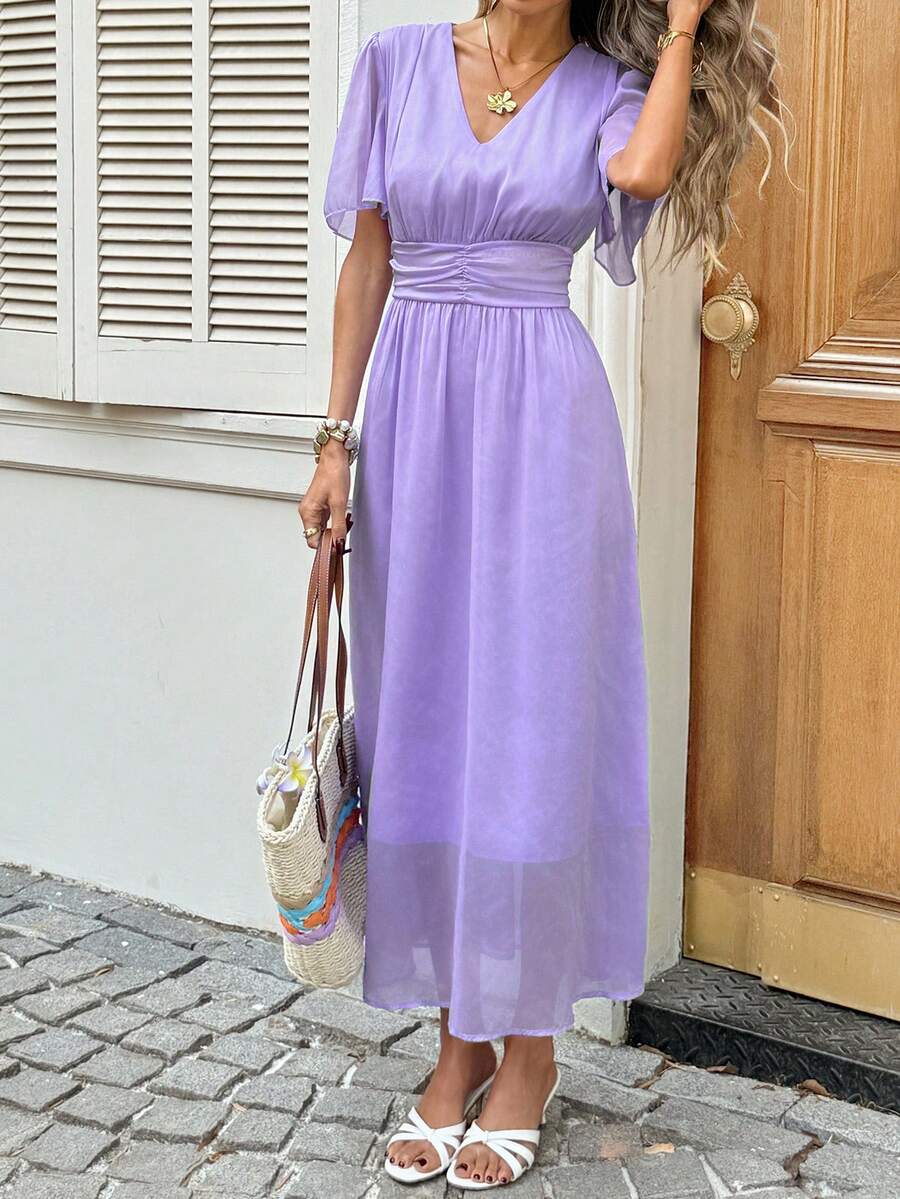 SHEIN LUNE Women's Casual Shirred Purple Pullover Dress Summer Dresses For Women Summer Outfits For Women Spring Outfit Women Beach Dresses For Women Vacation Outfits Women Summer Holiday Outfits Casual Dresses For Women Cruise Outfit For Women Sun Dresses For Women Resort Wear Women Purple Dresses For Women Lavender Dress Women Lilac Dress Women Pastel Purple Dress Purple Summer Dress Violet Dress - Purple - View 1