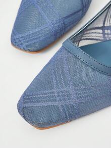 MOTF WOMEN'S CONTRAST MESH PLAID FLAT SHOES - Blue - View 6