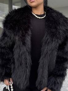 Vassilux Fashionable Solid Color Faux Fur Jacket, Autumn/Winter - Black - View 5