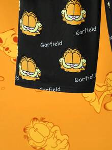 GARFIELD | SHEIN Bộ đồ mặc nhà 2 mảnh dành cho bé trai tuổi teen, in hình hoạt hình, phối màu vàng tương phản, gồm áo thun dài tay và quần dài in họa tiết toàn thân. - Màu vàng - Xem 6