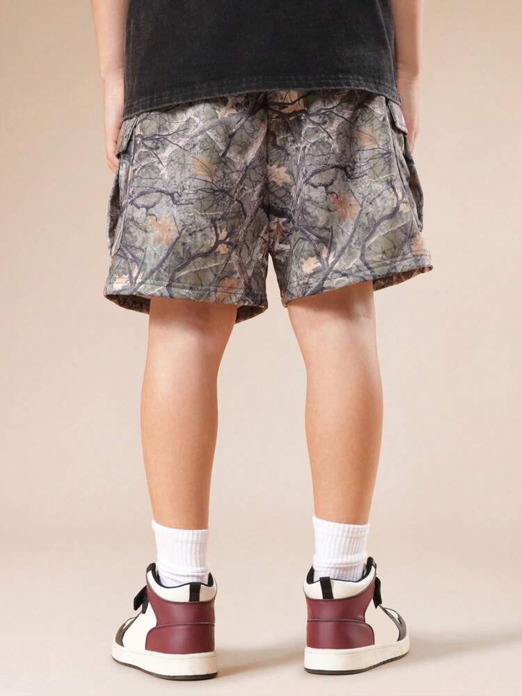 Camouflage Jersey Cargo Shorts With Pockets