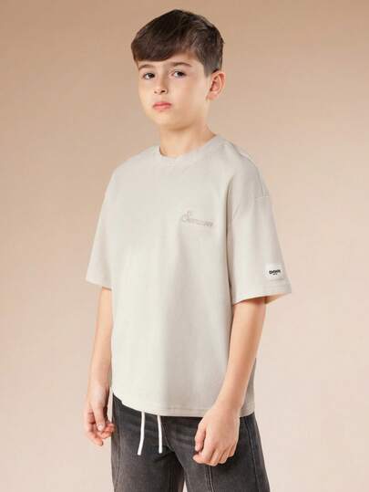 SUMWON Boys Waffle Knit Short Sleeve Henley Top With Button Placket Ribbed Texture Casual Everyday Wear