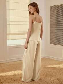 MOTF PREMIUM LACE TRIM CAMISOLE TOP AND LONG PANTS PAJAMA SET - Apricot - View 3