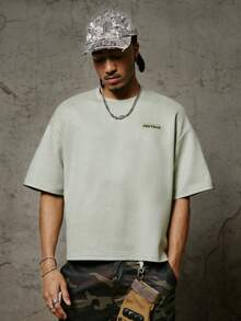 PAVTROS Men's Casual Loose Fit Round Neck Short Sleeve T-Shirt With Applique, Summer - Light Grey - View 2