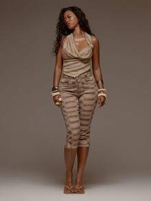 MUSERA 针织高领露背打结修身上衣，适合春夏度假海滩伊比沙岛音乐节派对，优雅迷人 - 黃色 - 查看 3