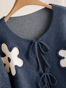 CosyJoli Áo len cardigan dệt kim hình trái tim cỡ lớn cho nữ, áo khoác len thời trang thanh lịch kiểu Pháp thu/đông - Màu xám đen - Xem 3