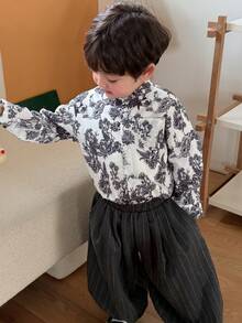 DAZY Infant/Toddler Boys' Korean Style Floral Print Long Sleeve Collared Shirt - Light Grey - View 9