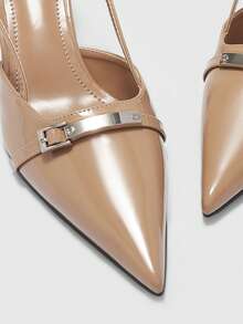 CUCCOO BIZCHIC Zapatos de mujer con tacón alto y sin respaldo, de cuero lacado de alta gama francés - Color del té con leche - Ver 8