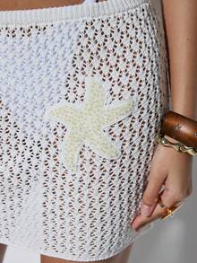 Coolane Women's Spring/Summer Chic Vacation Outfits Mesh Starfish Sparkly White Mini Low Rise Sweater Skirts - White - View 7