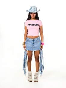 SUMWON WOMEN Camiseta corta de manga corta rosa con eslogan de princesa e impresión en negro - Rosa - Ver 3