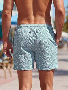 Horizaway Quần bơi nam mùa hè, chất liệu có họa tiết, dây rút, cạp chun, màu xanh nhạt, quần bơi nam, đồ bơi nam màu xanh ngọc, quần bơi họa tiết. - Màu xanh Ô liu - Xem 2