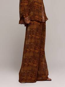 MUSERA Mid Rise Wrap Front Paisley Print Mesh Straight Leg Trousers Spring Summer Sexy Date Night Club Festival Holiday Night Out Vacation Soul Ties - Multicolor - View 3