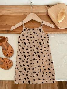SHEIN Robe camisole ajustée décontractée pour bébé fille avec imprimé léopard kaki et motif mignon de lapin. Convient pour le printemps/été, usage quotidien, à la maison, en extérieur, à la ferme, pour un pique-nique, les vacances - Multicolore - Voir 2