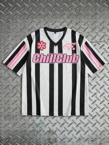 AXEPEAK Men's Letter & Stripe Print V-Neck Short Sleeve Casual T-Shirt - Black and White - View 7